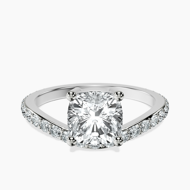 2.41 ct. cushion Pave Crest Lab Diamond Ring in platinum rtr top
