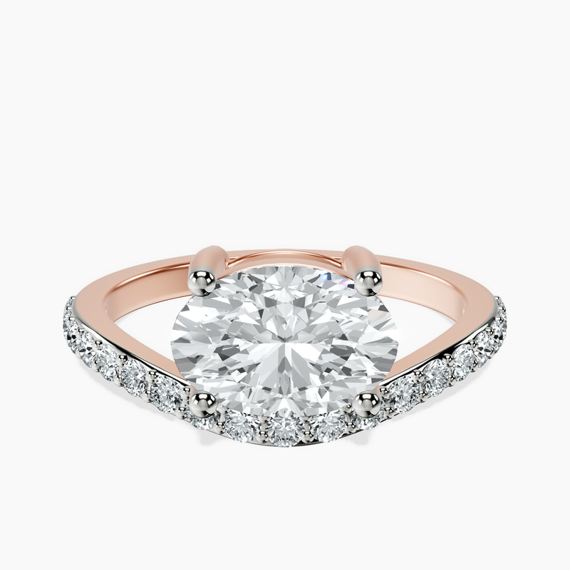 2.06 ct. oval Half Pave Crest Lab Diamond Ring in 14kt rose gold rtr top