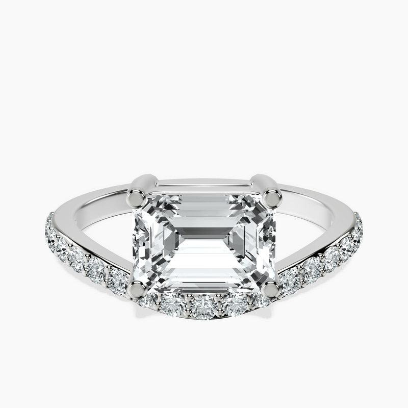 10kt White Gold Half Pave Crest Lab Diamond Ring front image