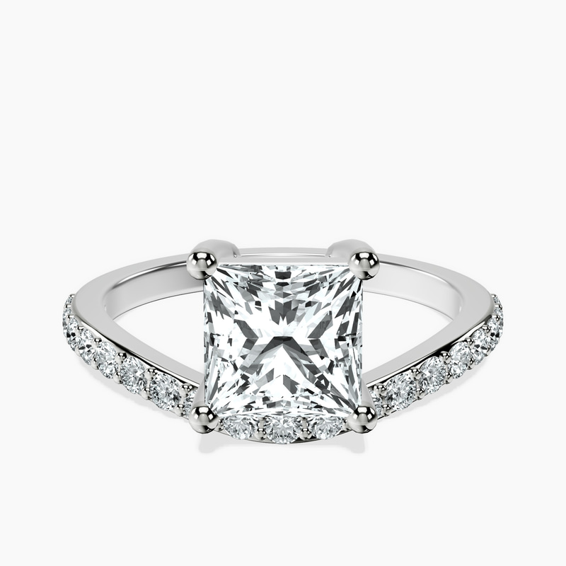 10kt White Gold Half Pave Crest Lab Diamond Ring front image