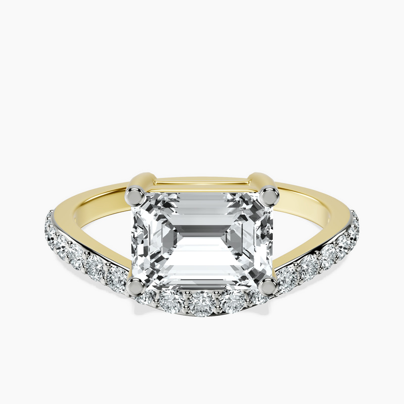 18kt Yellow Gold Half Pave Crest Lab Diamond Ring front image