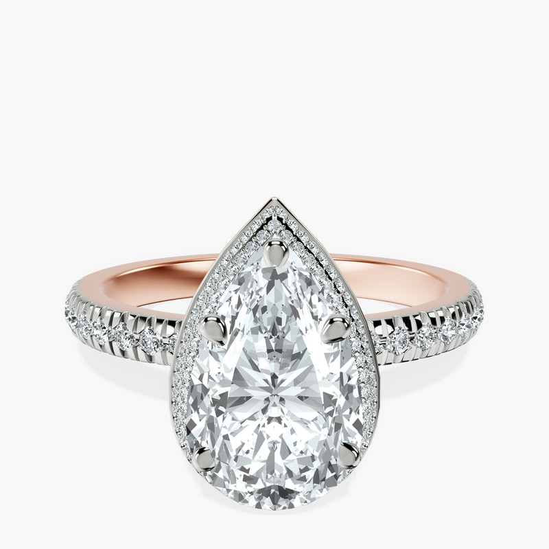 2.81 ct. pear Amarya Double Halo Ring in 10kt rose gold rtr top