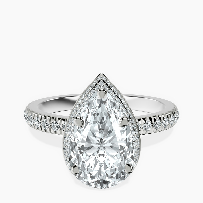 1.89 ct. pear Amarya Double Halo Ring in 10kt white gold rtr top