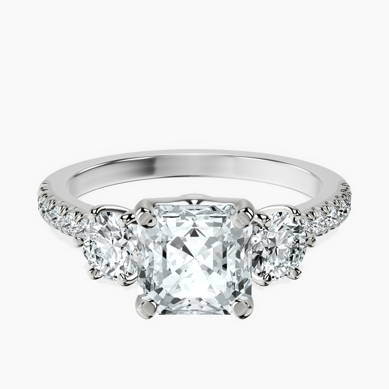 Platinum Tiara Three stone Lab Diamond Ring front image