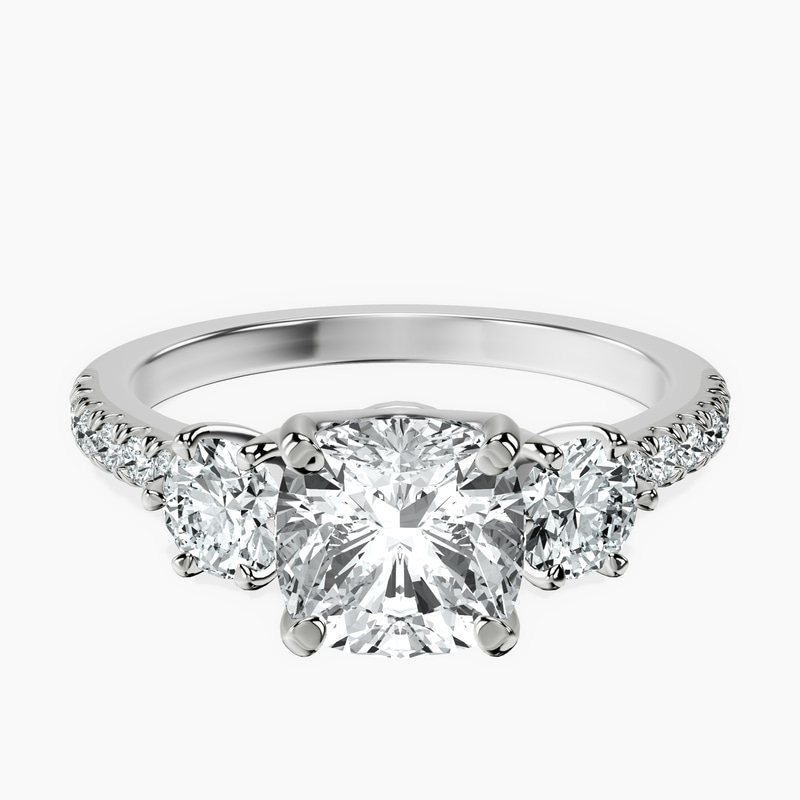 Platinum Tiara Three stone Lab Diamond Ring front image