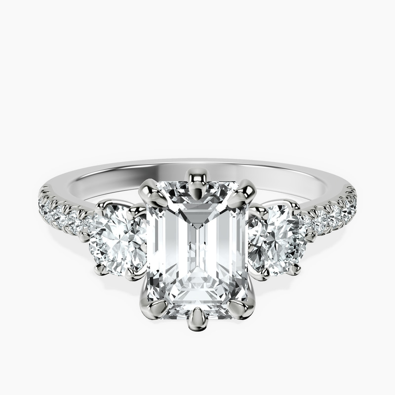 14kt White Gold Tiara Three stone Lab Diamond Ring front image