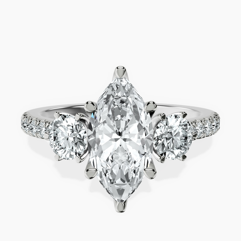 14ct White Gold Tiara Three stone Lab Diamond Ring front image