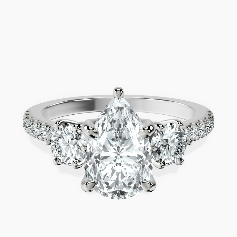 18kt White Gold Tiara Three stone Lab Diamond Ring front image