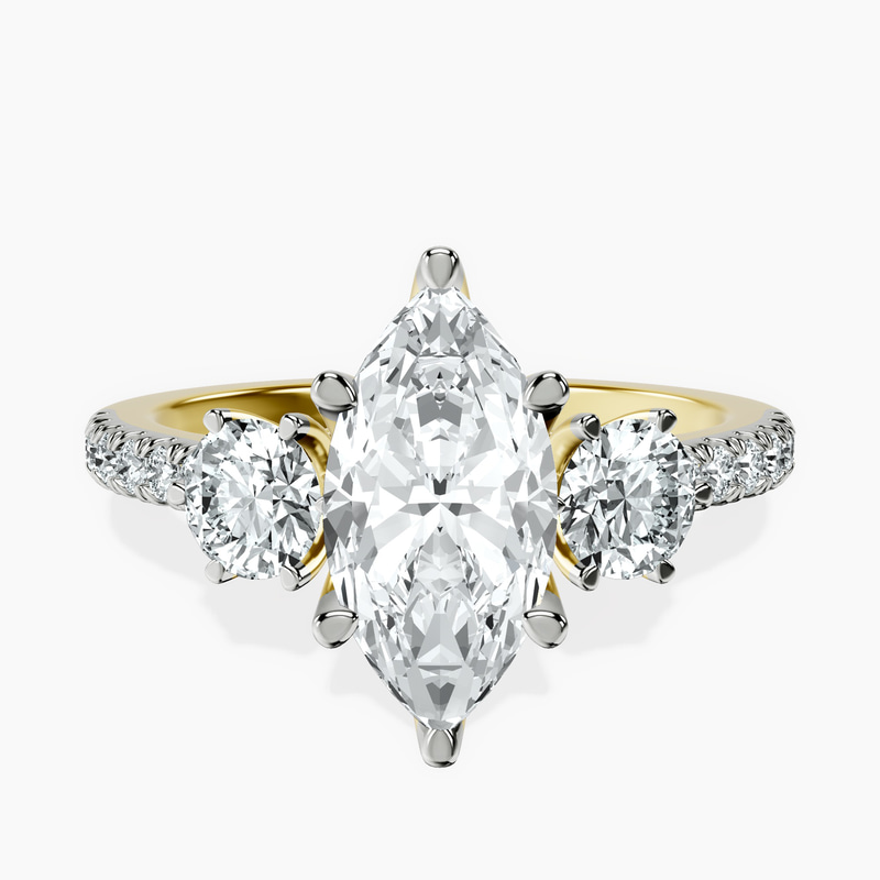 1.39 ct. marquise Tiara Three Stone Ring in 14kt yellow gold rtr top