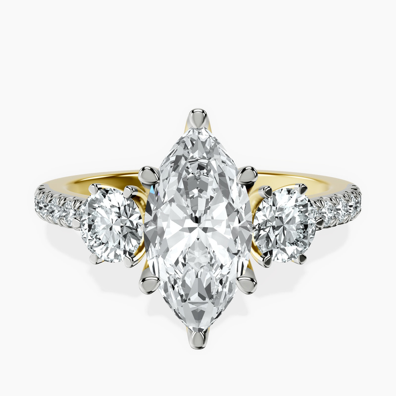14kt Yellow Gold Tiara Three stone Lab Diamond Ring front image