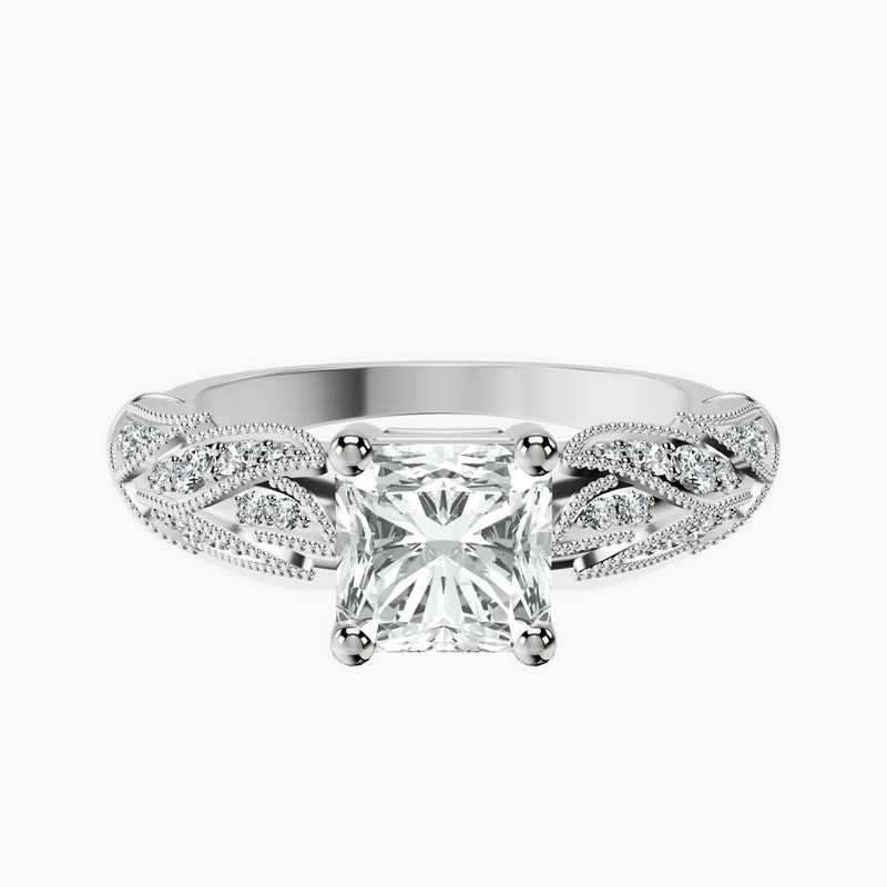 2.65 ct. radiant Vintage Willow Ring in 14kt white gold rtr top