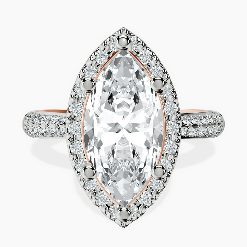 2.92 ct. marquise Kathrine Halo Ring in 10kt rose gold rtr top
