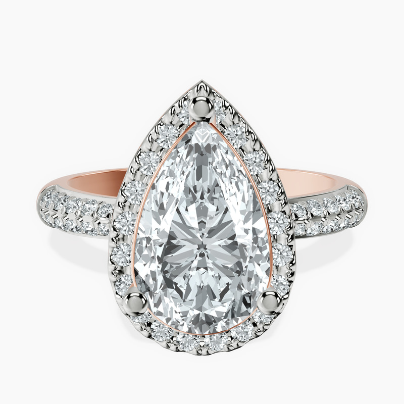 2.81 ct. pear Kathrine Halo Ring in 10kt rose gold rtr top
