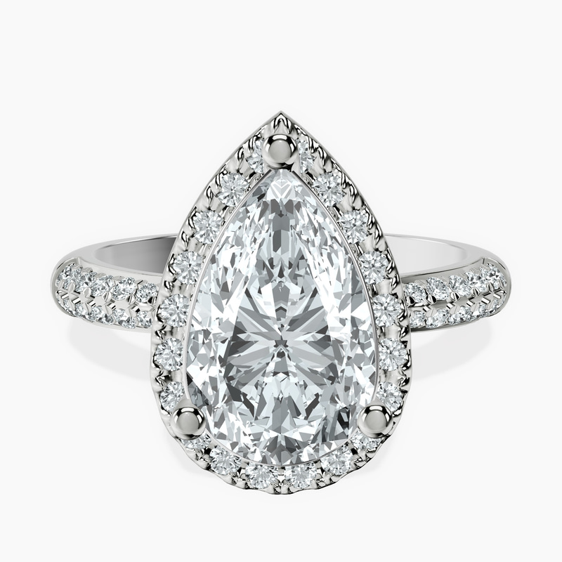 2.59 ct. pear Kathrine Halo Ring in 18kt white gold rtr top