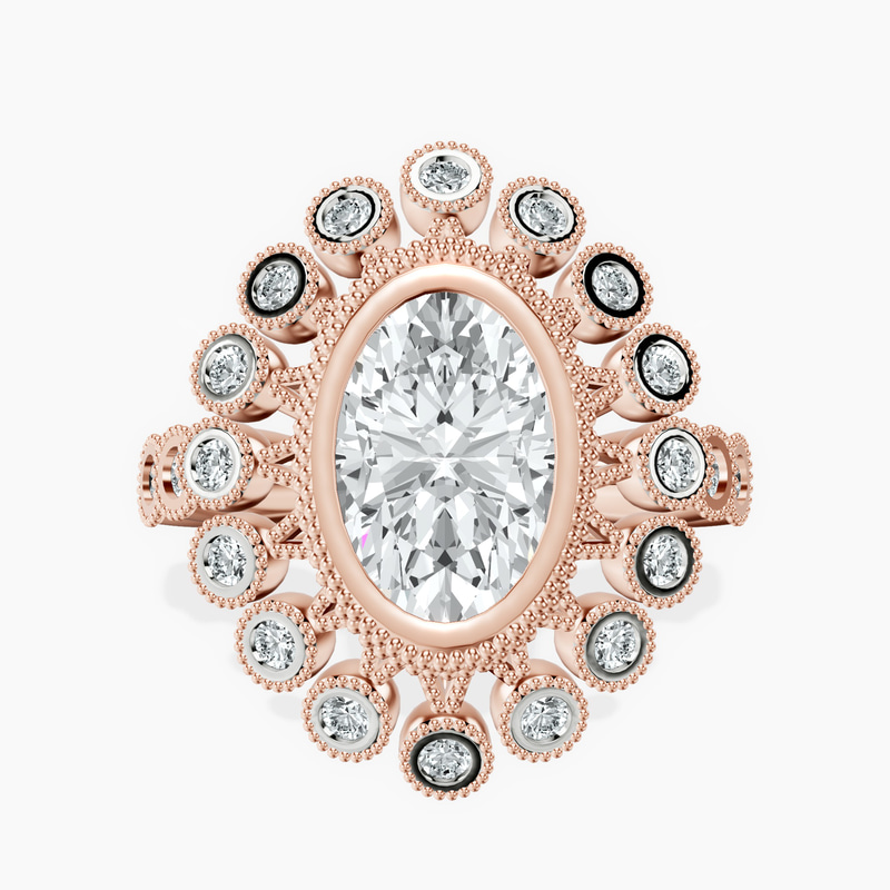 2.99 ct. oval Bloom Vintage Halo Ring in 10kt rose gold rtr top