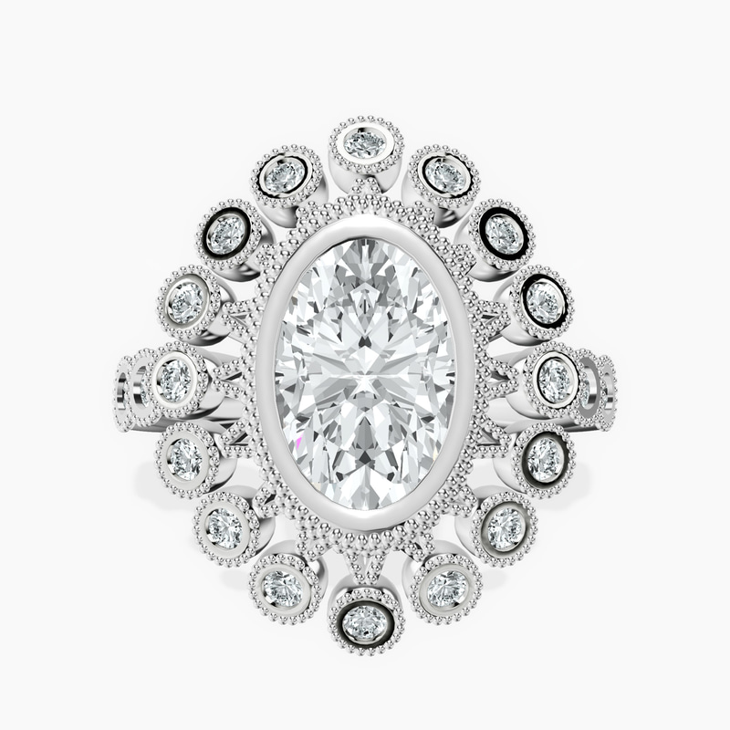 2.06 ct. oval Bloom Vintage Halo Ring in platinum rtr top