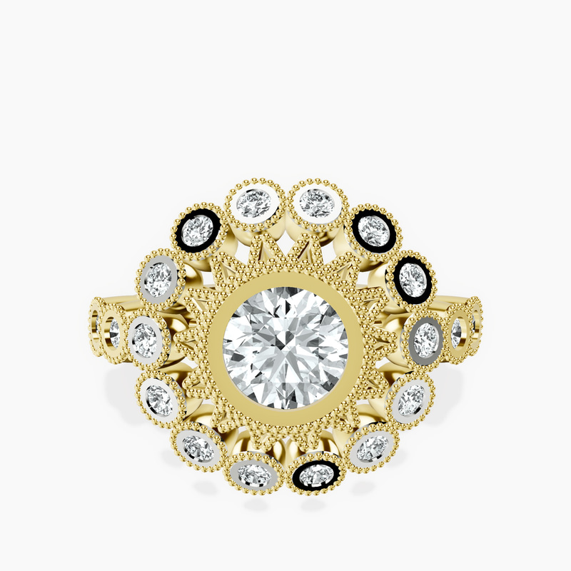 2.82 ct. round Bloom Vintage Halo Ring in 10kt yellow gold rtr top
