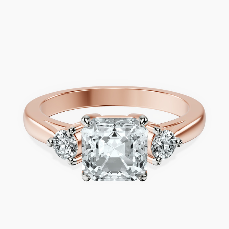 14kt Rose Gold Synthia Three stone Lab Diamond Ring front image