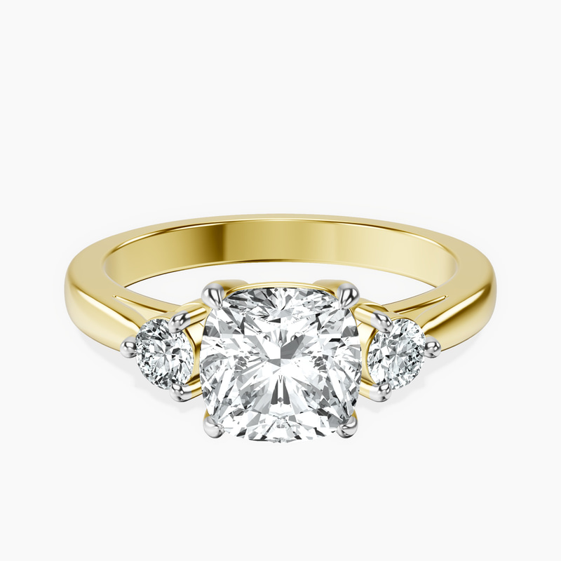18kt Yellow Gold Synthia Three stone Lab Diamond Ring front image