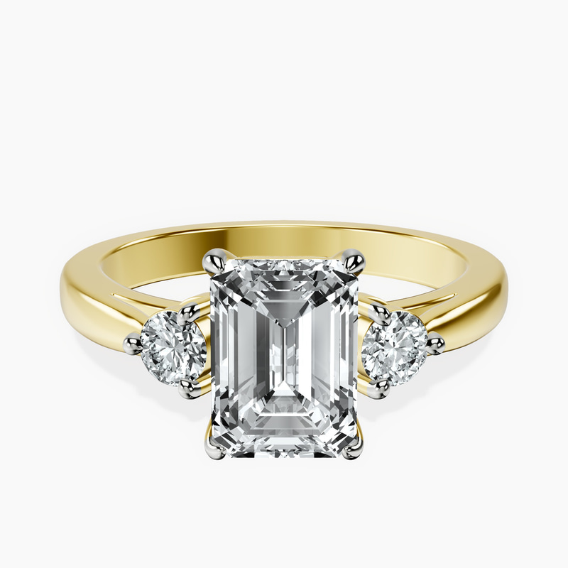 18kt Yellow Gold Synthia Three stone Lab Diamond Ring front image