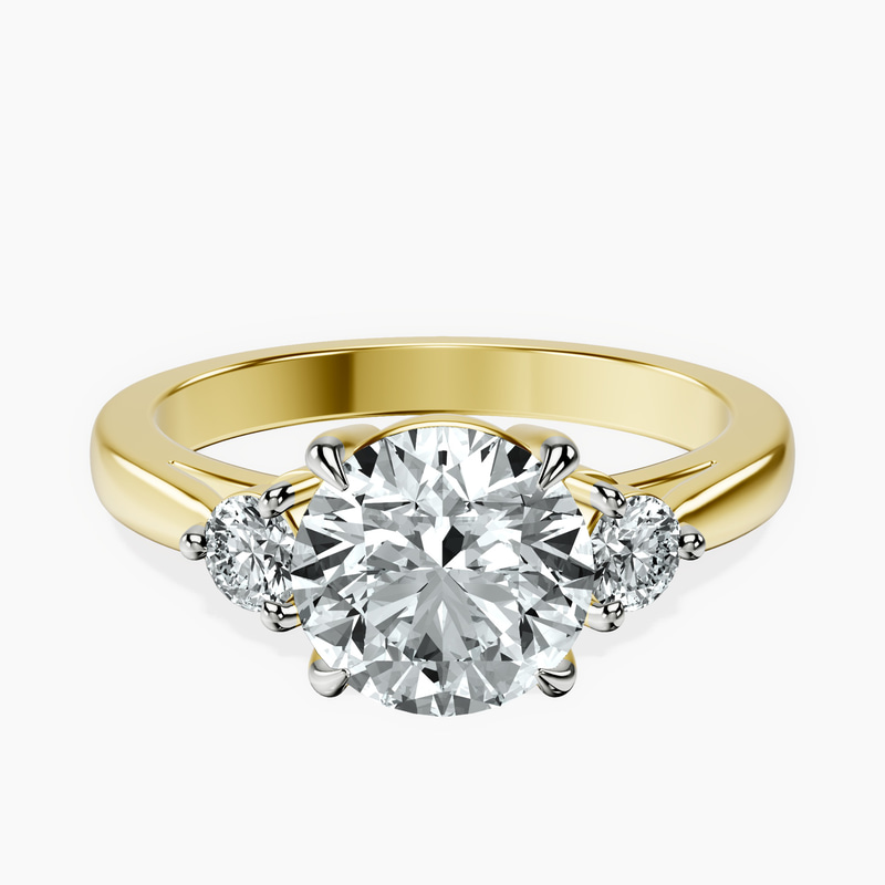 1.41 ct. round Synthia Three Stone Ring in 18kt yellow gold rtr top