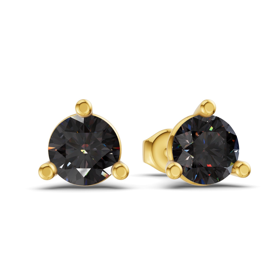 14ct Yellow Gold Three Prong Martini Round Lab Diamond Stud Earrings (1 Ct. Tw.) side right image one