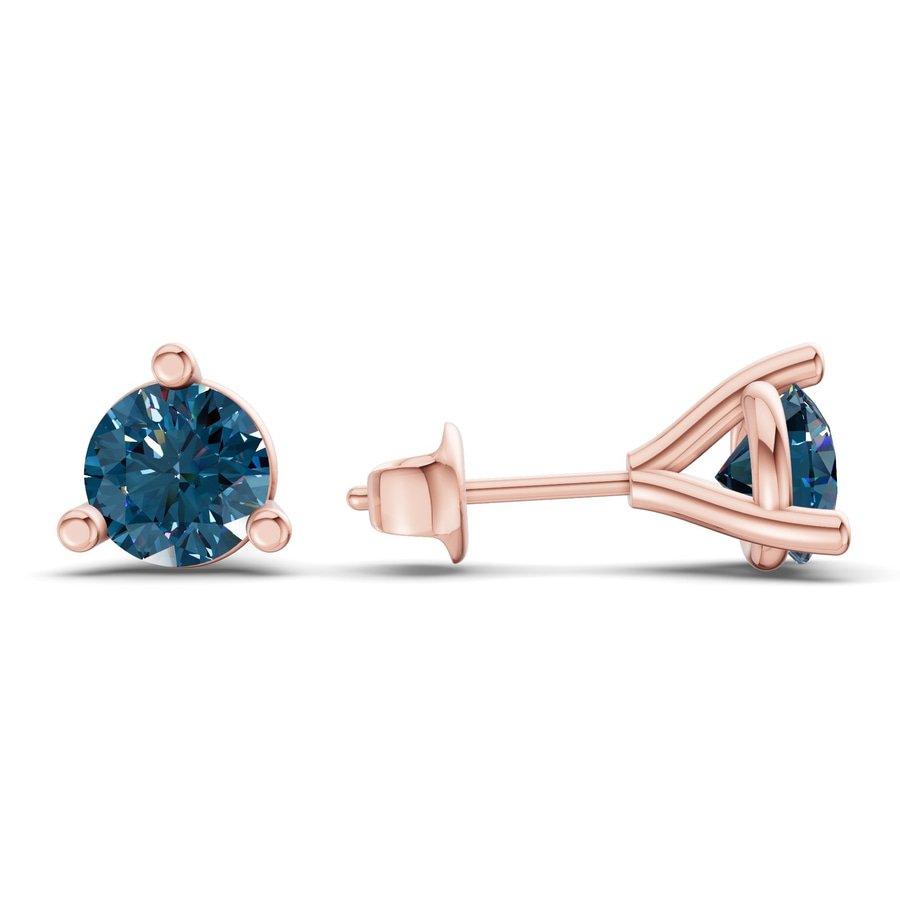 9ct Rose Gold Three Prong Martini Round Lab Diamond Stud Earrings (1 Ct. Tw.) standing product image one