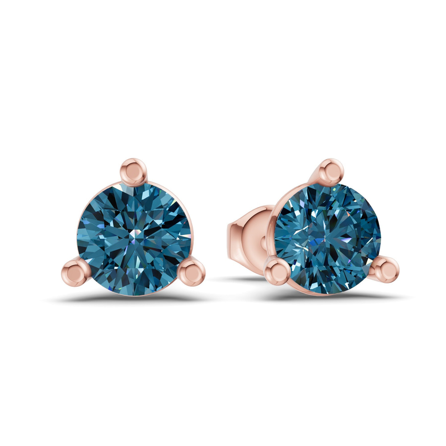 9ct Rose Gold Three Prong Martini Round Lab Diamond Stud Earrings (1 Ct. Tw.) side right image one