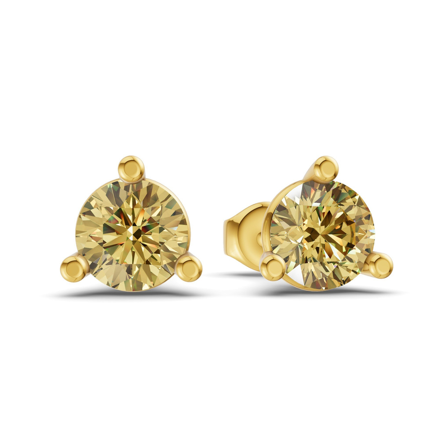 14ct Yellow Gold Three Prong Martini Round Lab Diamond Stud Earrings (1 Ct. Tw.) side right image one