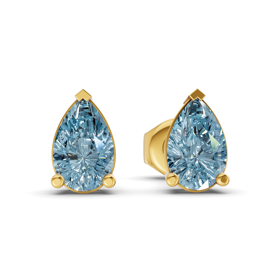 14ct Yellow Gold Three Prong Pear Lab Diamond Stud Earrings (1 Ct. Tw.) side right image one