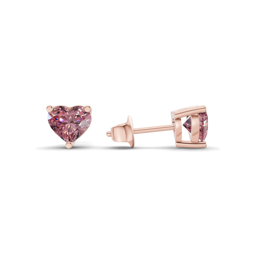 10kt Rose Gold Three Prong Heart Lab Diamond Stud Earrings (8 Ct. Tw.) standing product image one