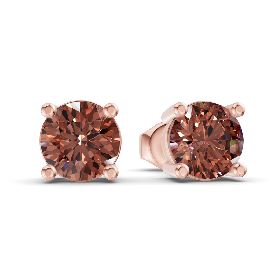 14ct Rose Gold Four Prong Round Lab Diamond Stud Earrings (8 Ct. Tw.) side right image one
