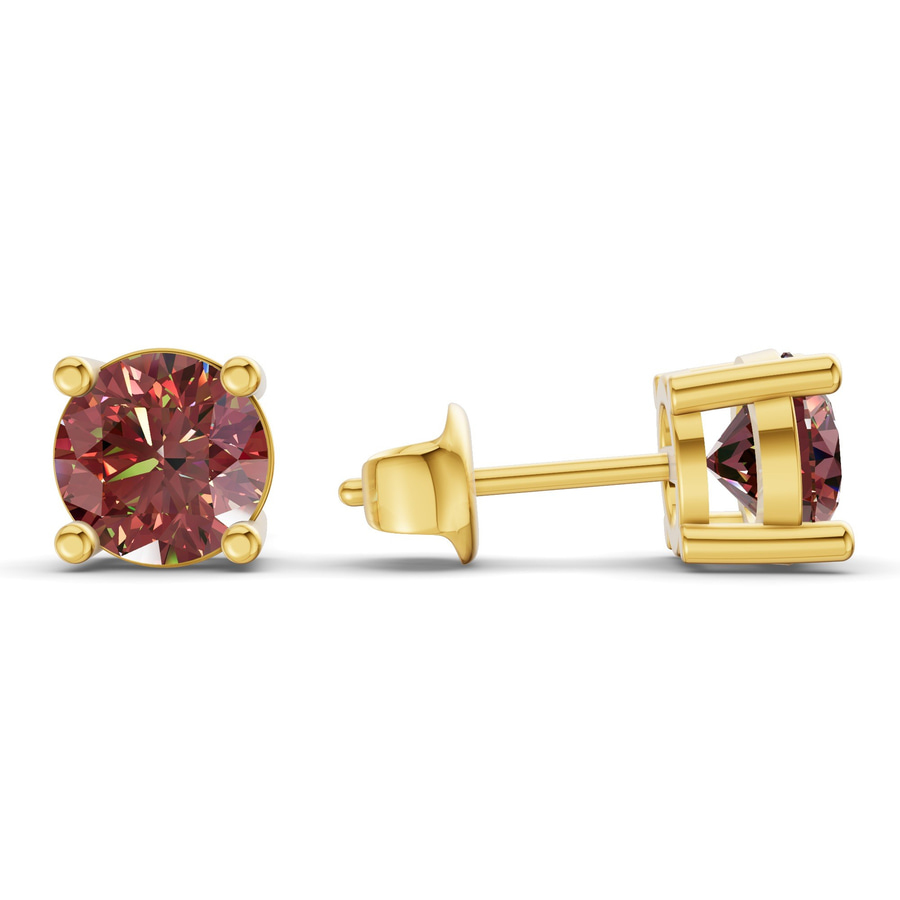 14ct Yellow Gold Four Prong Round Lab Diamond Stud Earrings (1 Ct. Tw.) standing product image one