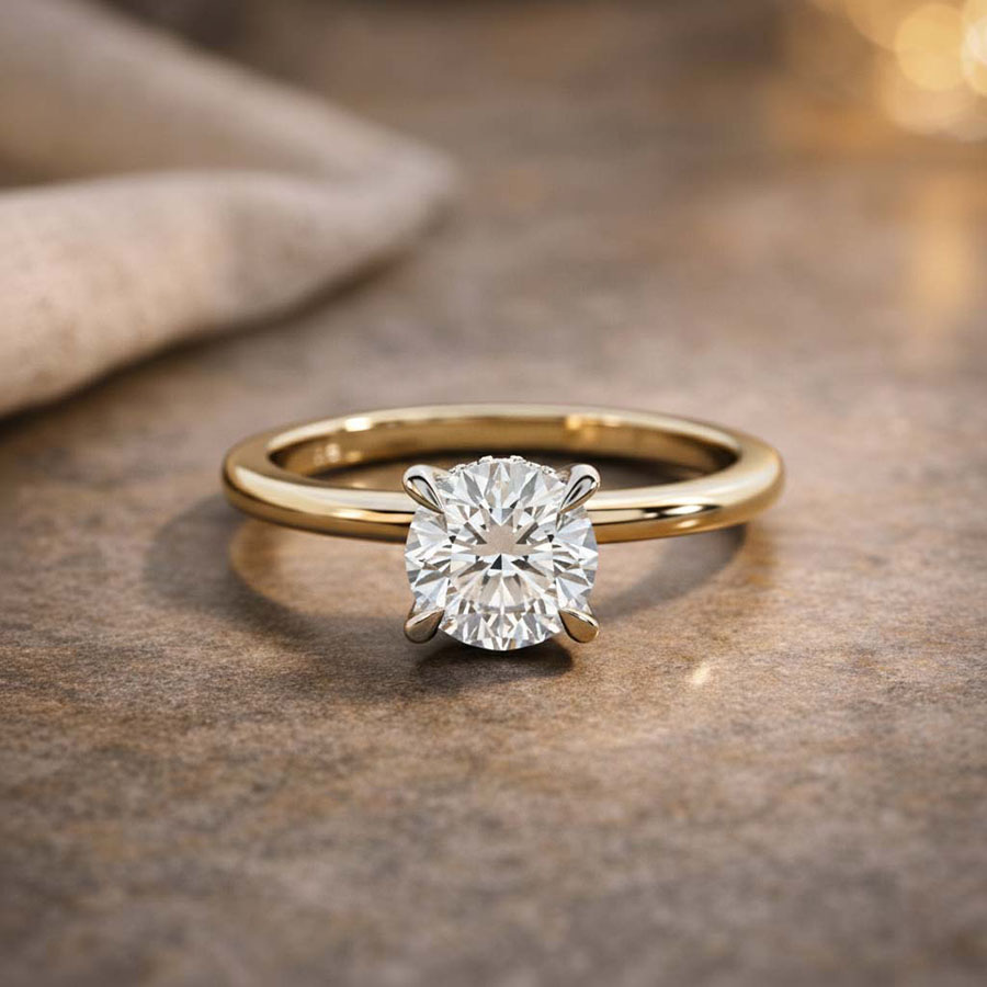 10kt Yellow Gold Mildred Hidden Halo Solitaire Lab Diamond Ring color product image one
