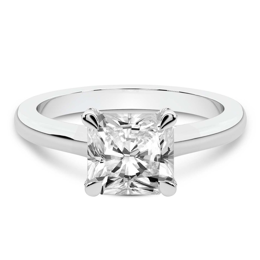 3.51 Ct Radiant Cut Agnes Criss cross Prong Solitaire 2mm Lab Diamond Ring in 14kt White Gold front image