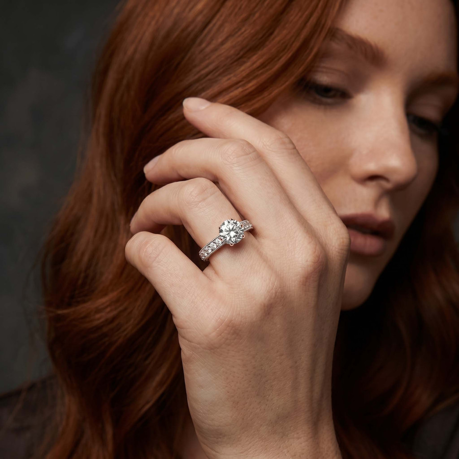 10kt White Gold Regalia Milgrain Lab Diamond Ring model image