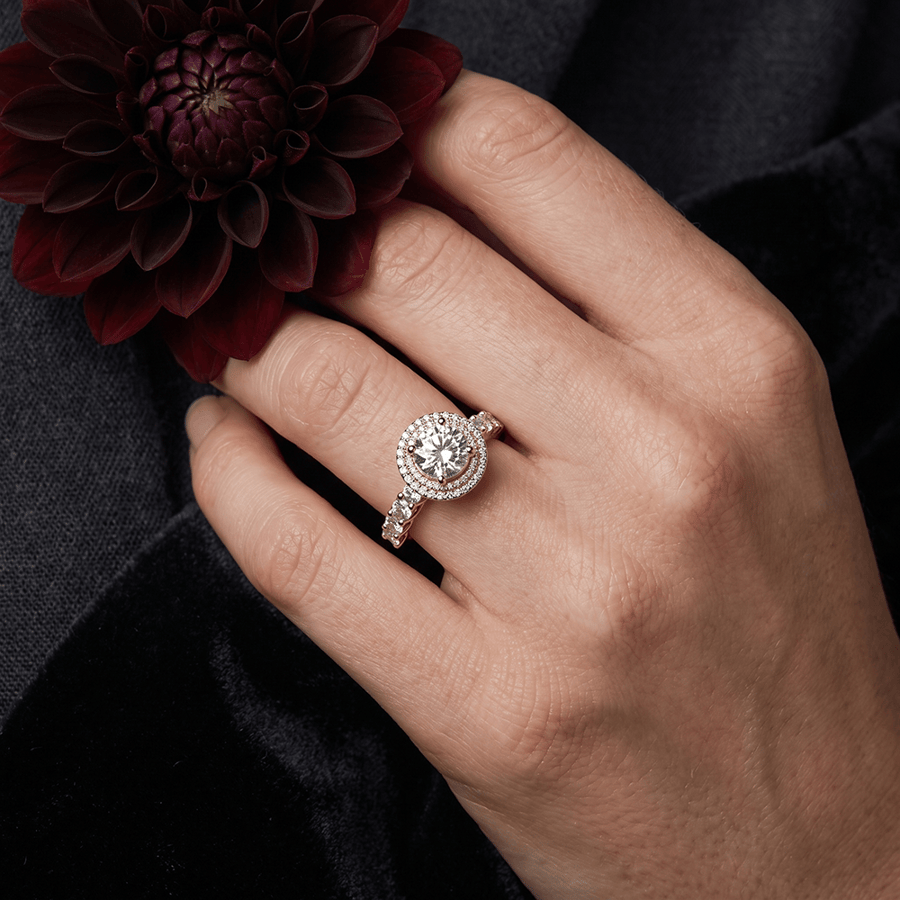 10kt Rose Gold Crowned Cresta Double Halo Lab Diamond Ring model image