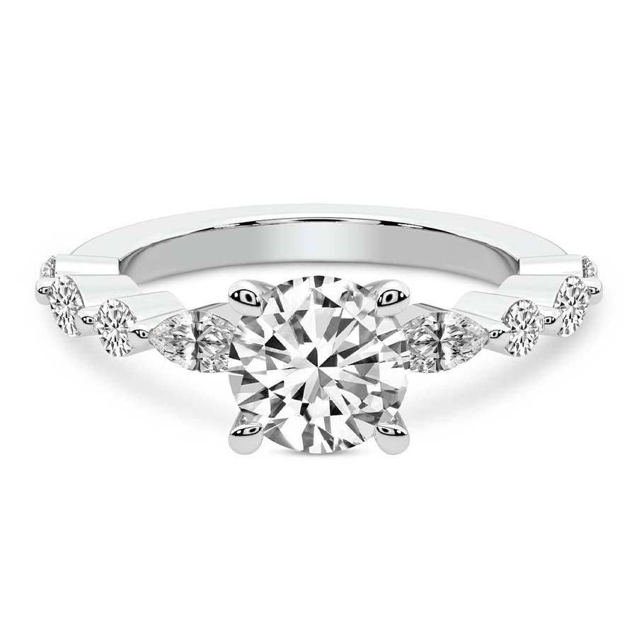 6.46 Ct Round Cut Pamela Eternity Side Stone Lab Diamond Ring in 14kt White Gold front image