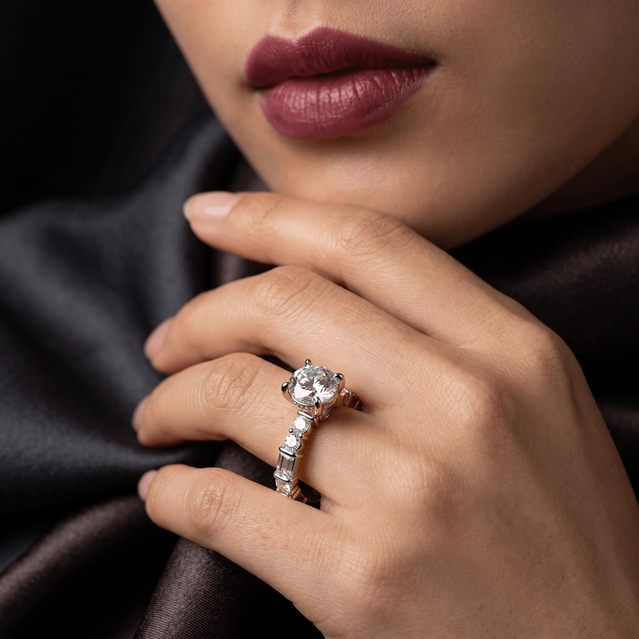 10kt White Gold Enchanted Bliss Side Stone Lab Diamond Ring model image