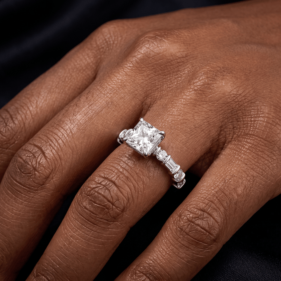 10kt White Gold Enchanted Bliss Side Stone Lab Diamond Ring model image two