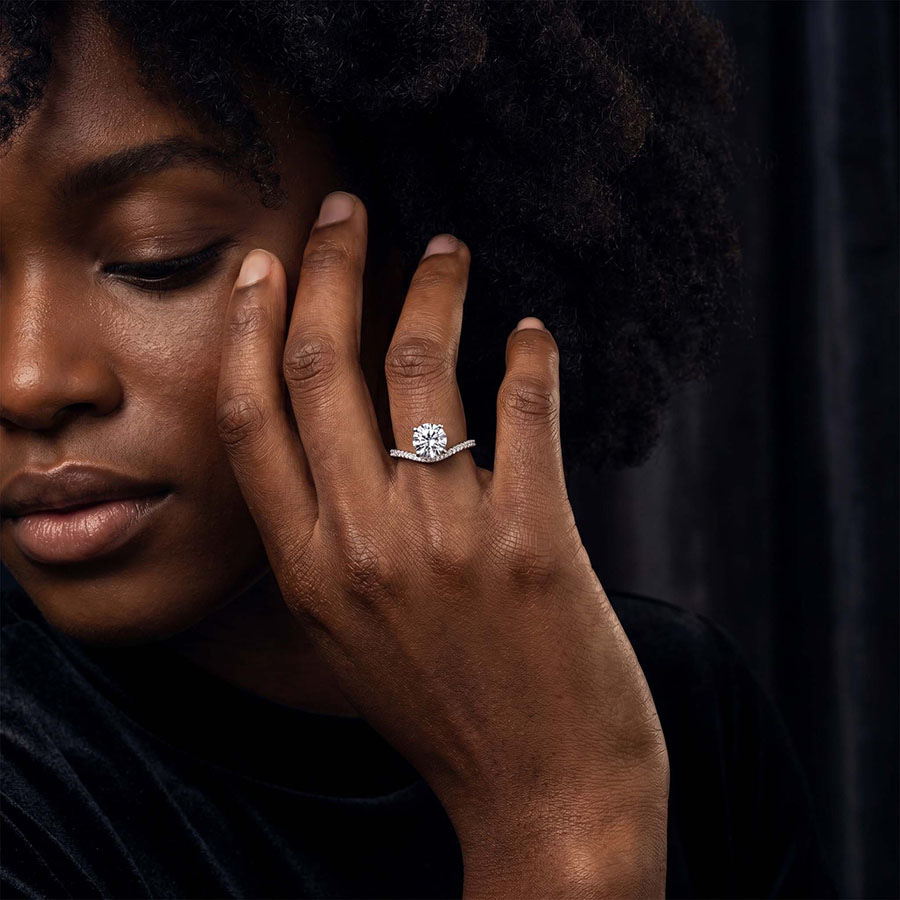 Platinum Pave Crest Lab Diamond Ring model image two