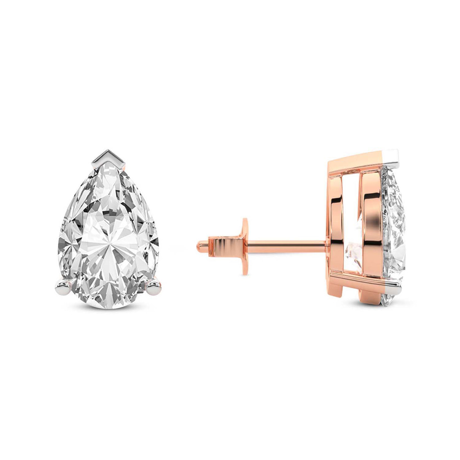 10kt Rose Gold Three Prong Pear Lab Diamond Stud Earrings (12 Ct. Tw.) side right image one