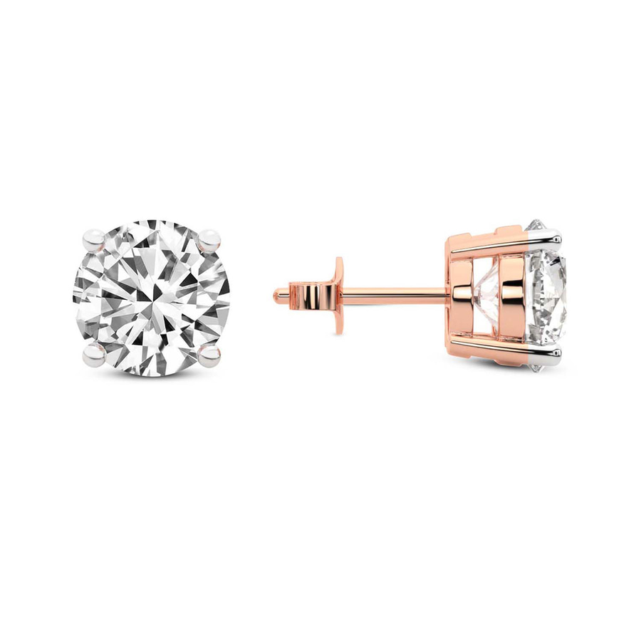 9ct Rose Gold Four Prong Round Lab Diamond Stud Earrings (1 Ct. Tw.) side right image one