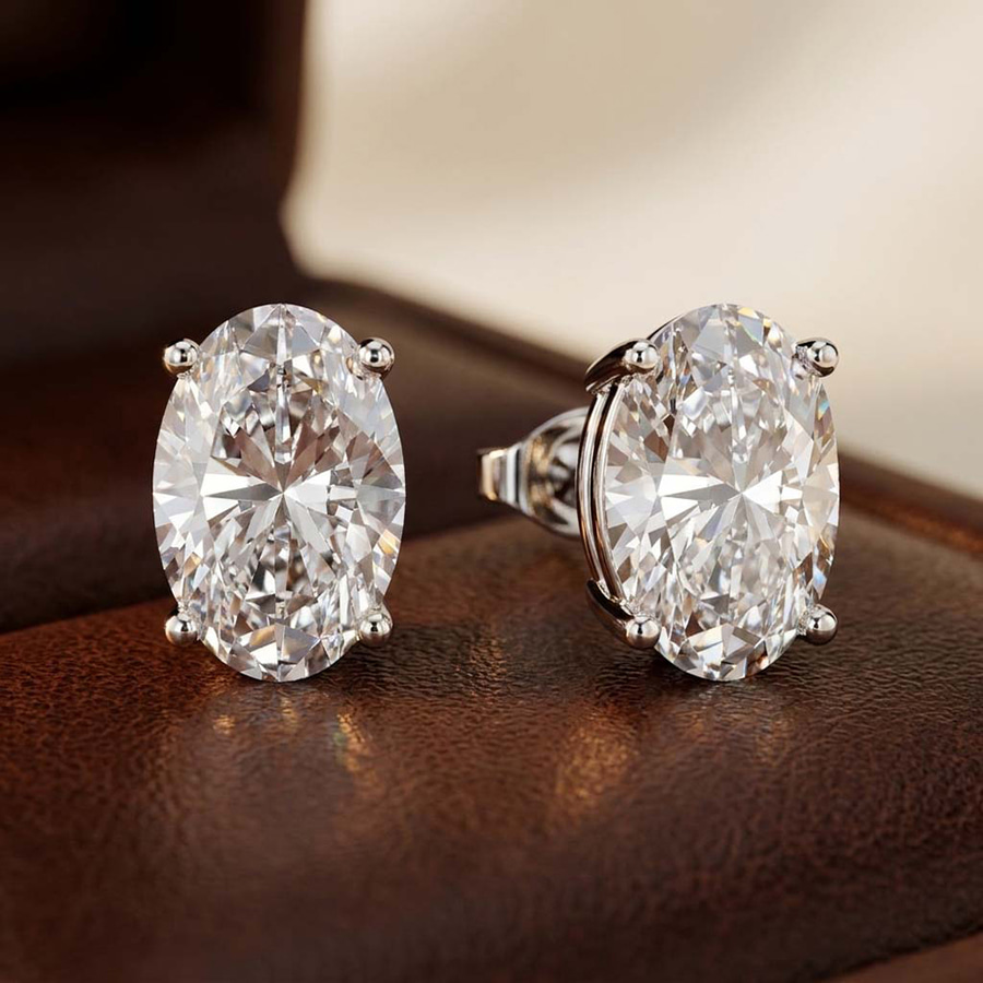 14kt Rose Gold Four Prong Oval Lab Diamond Stud Earrings (6 Ct. Tw.) color product image two