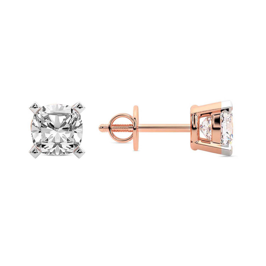 10kt Rose Gold Four Prong Cushion Lab Diamond Stud Earrings (6 Ct. Tw.) left