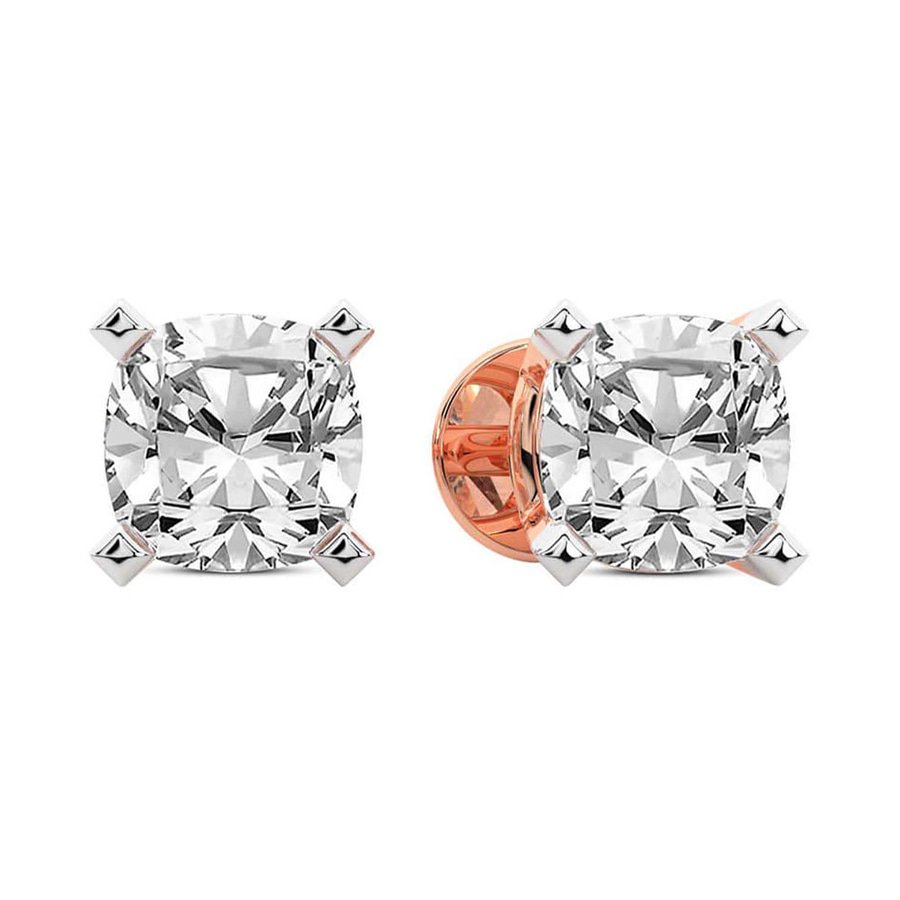 10kt Rose Gold Four Prong Cushion Lab Diamond Stud Earrings (6 Ct. Tw.) right