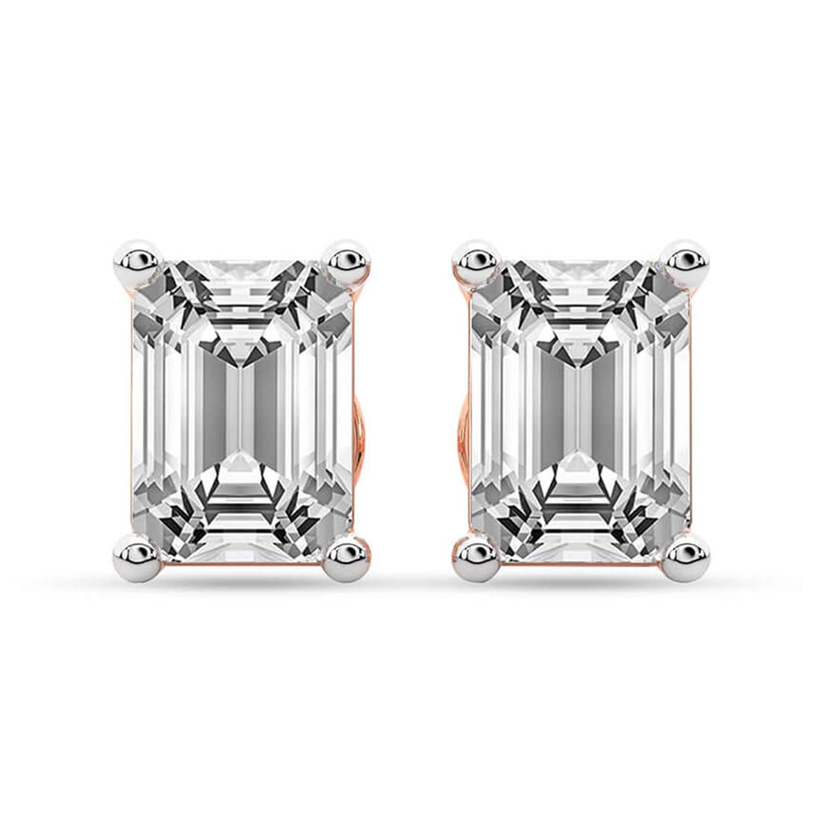 14kt Rose Gold Four Prong Emerald Lab Diamond Stud Earrings (1 Ct. Tw.) front image
