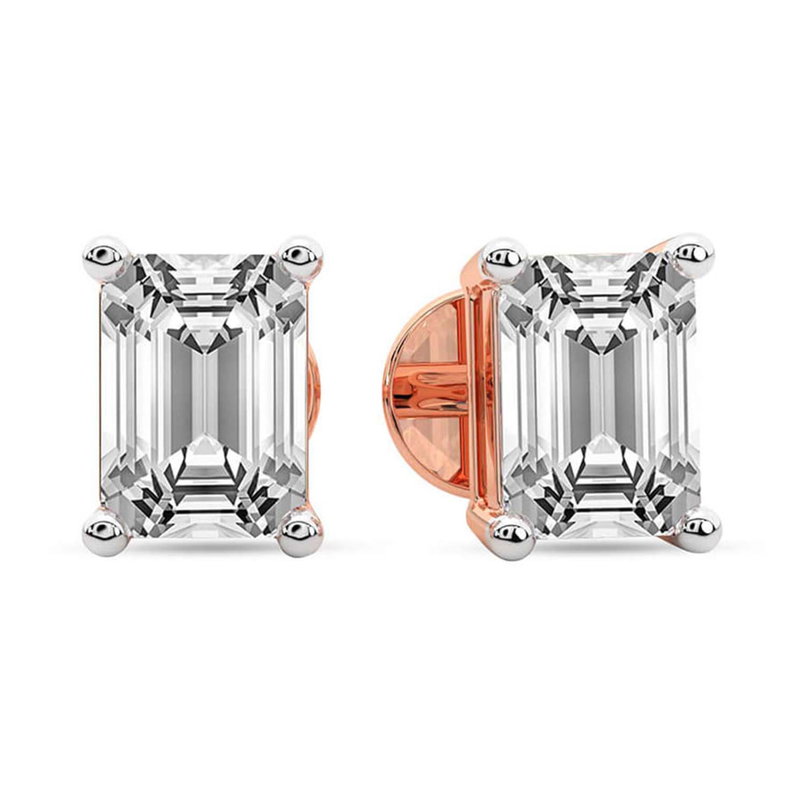 14ct Rose Gold Four Prong Emerald Lab Diamond Stud Earrings (8 Ct. Tw.) standing product image one