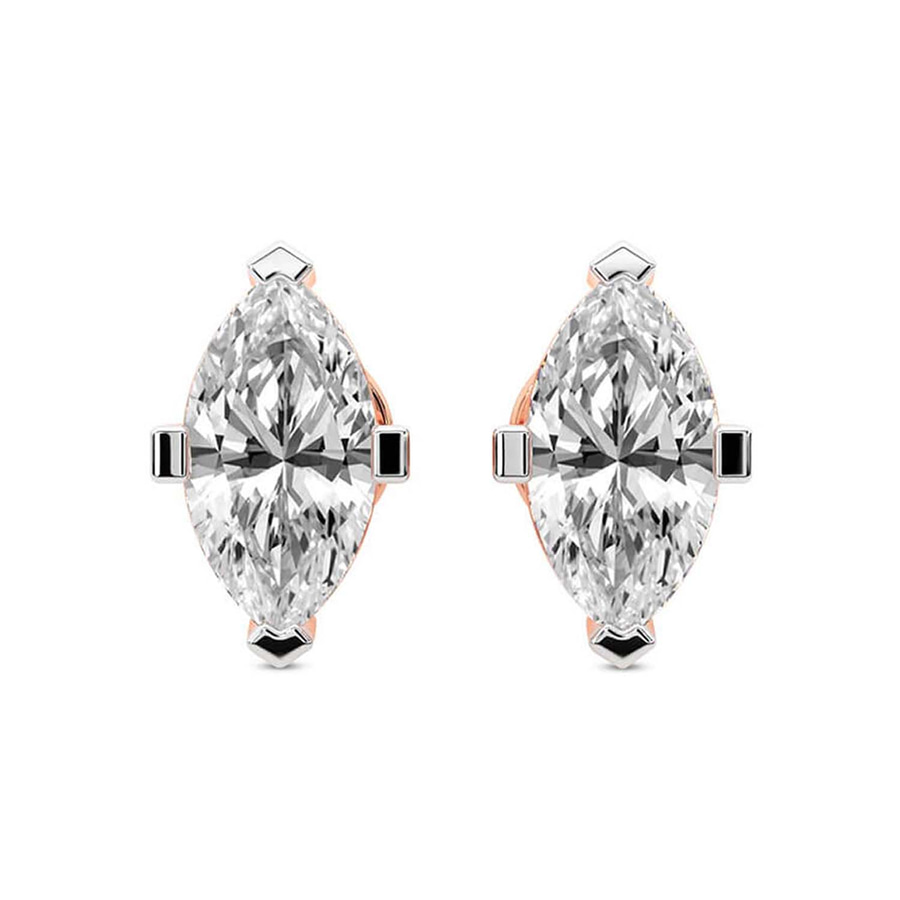 14ct Rose Gold Four Prong Marquise Lab Diamond Stud Earrings (1 Ct. Tw.) front image