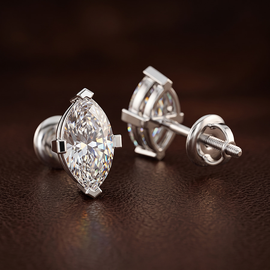 14ct Rose Gold Four Prong Marquise Lab Diamond Stud Earrings (1 Ct. Tw.) color product image two